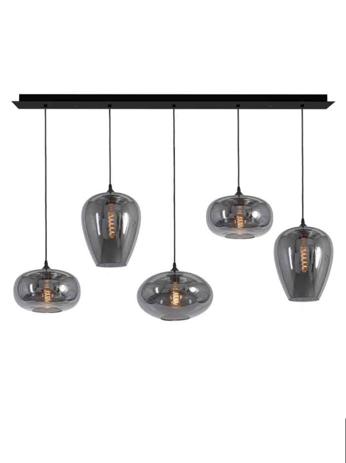 Moreno hanglamp rechthoek 5-lichts E27 smoke