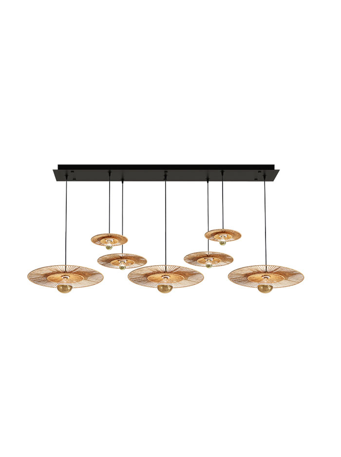 CAPPELLO hanglamp 7-lichts zwart met naturel kap - Plafondlampen