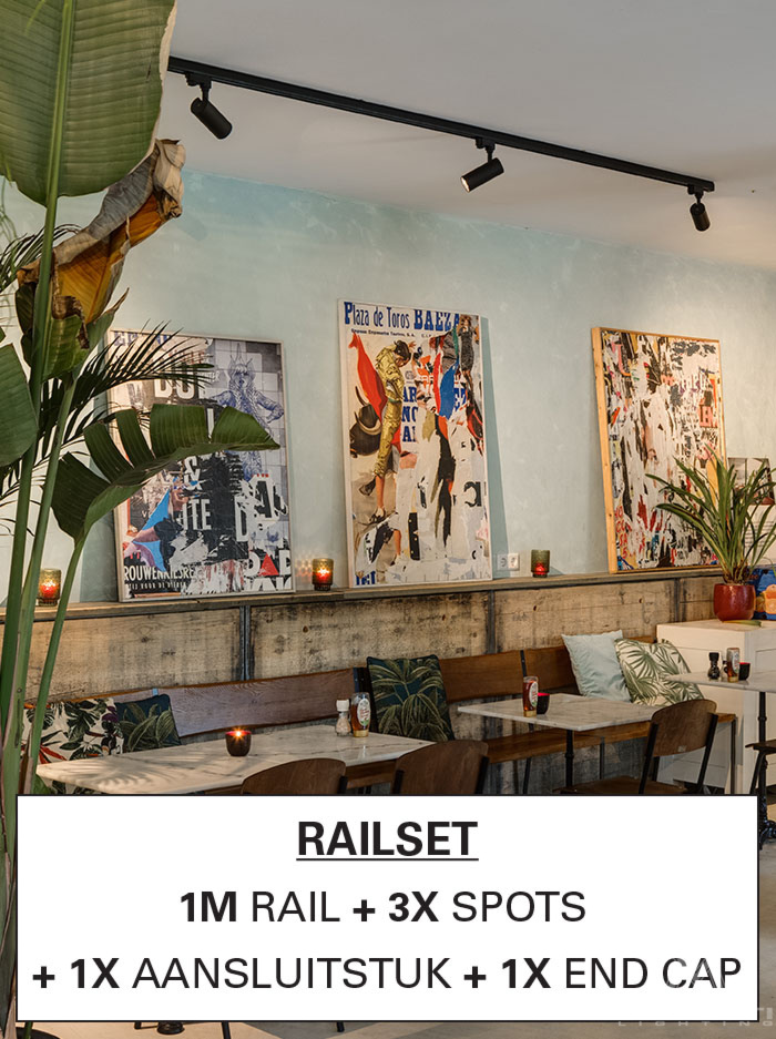 RAILSET 1 meter zwart inclusief 3 spots en lichtbronnen -