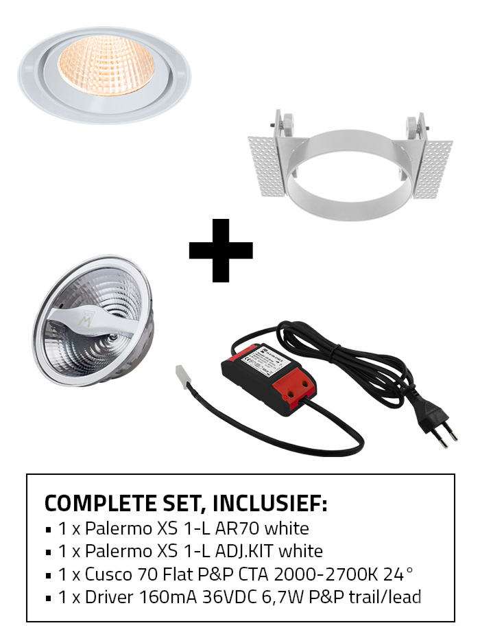 Palermo 70 XS inbouwspot 1-l set CTA wit incl. kit, lichtbron en driver