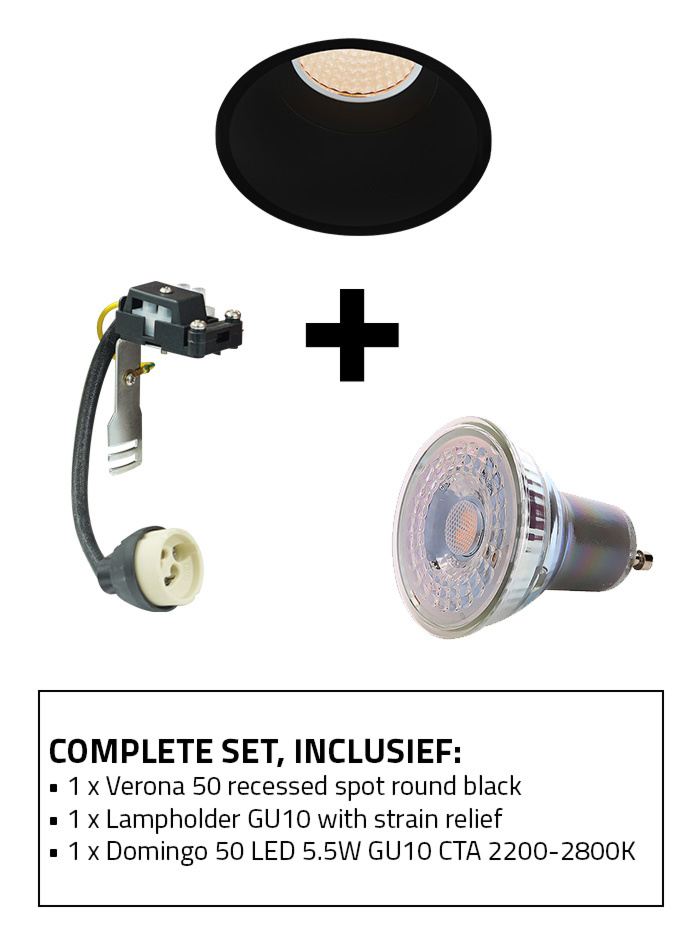 Verona 50 recessed spot set CTA black incl. lamp holder GU10 and GU10 light source