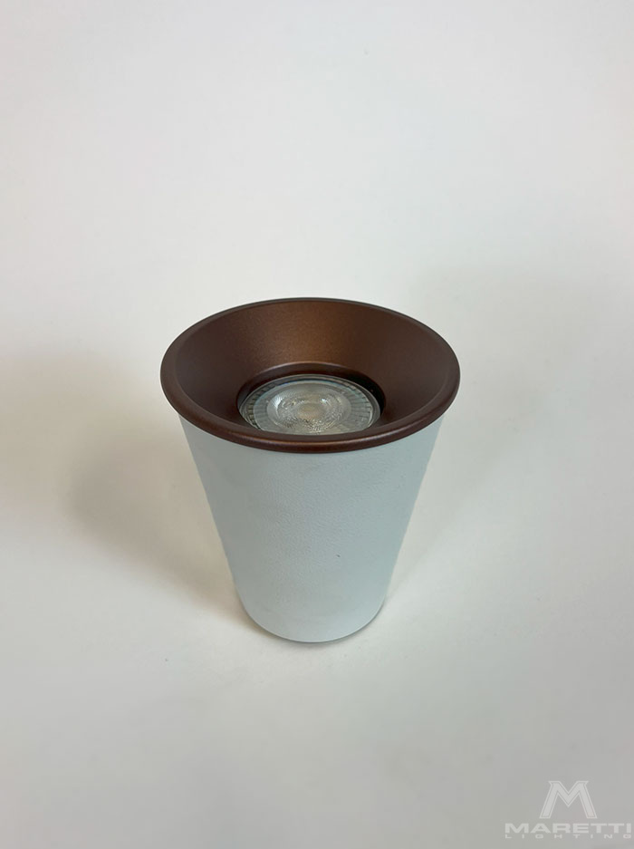 Cone 50 Small white opb.luminaire with copper ring designed by Osiris Hertman