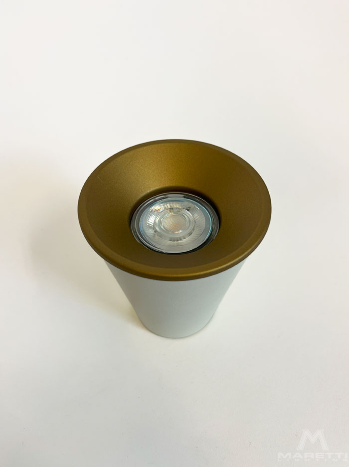 Cone 50 Small white opb.luminaire with gold ring designed by Osiris Hertman