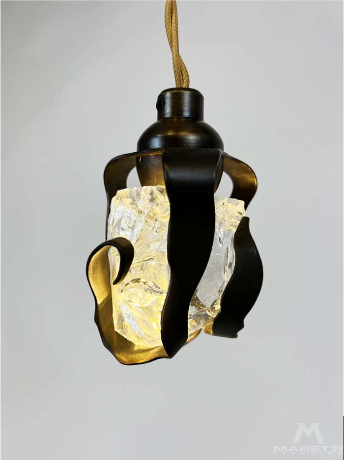 Glass jewel hanglamp small 1-lichts brons