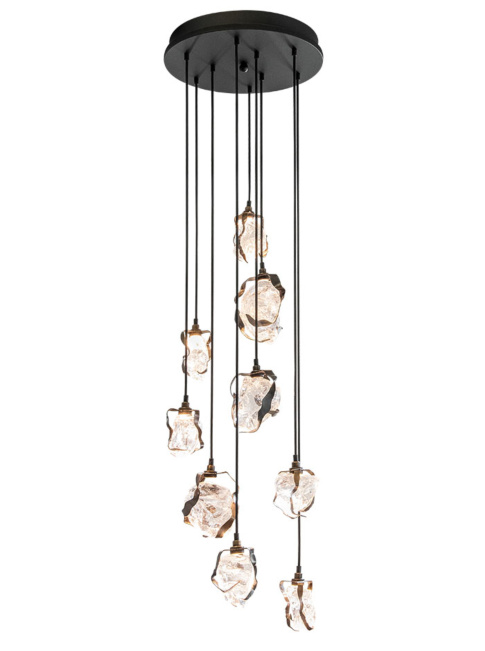 Glass jewel hanging lamp round 9-light bronze QF dimmable