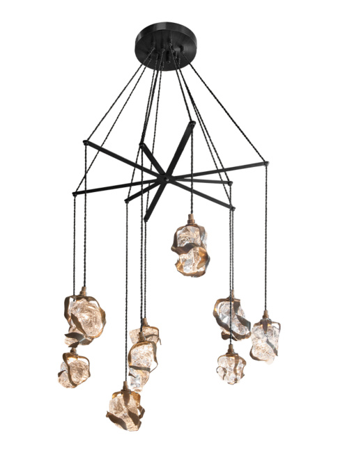 Glass jewel pendant light with spreader 9-light bronze