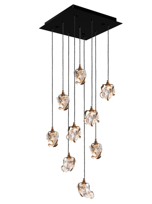 Glass jewel pendant light square 9-light bronze