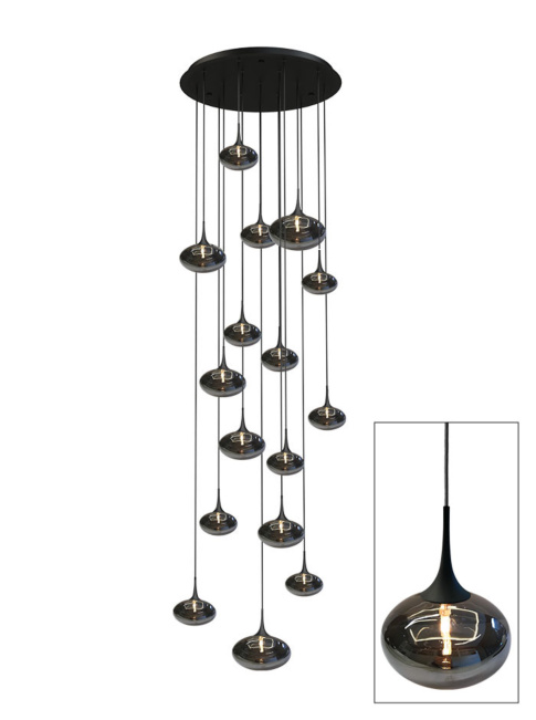 Paradiso 16-light random hanging lamp with smoke glass
