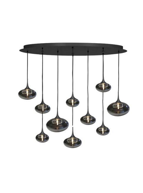 Paradiso 10-light oval hanging lamp with smoke glass