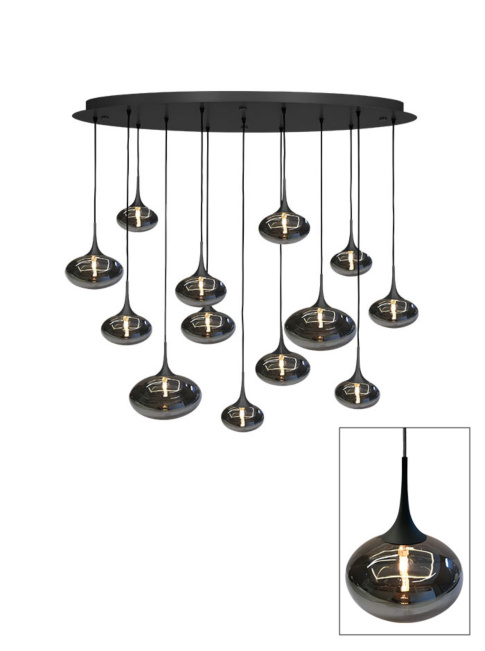 Paradiso 13-light oval hanging lamp with smoke glass