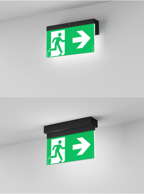 Emergency lighting fixture 3h 2700K for wall and ceiling mounting black