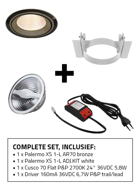 Palermo 70 XS built-in spotlight 1-l set 2700K bronze including kit, light source and driver