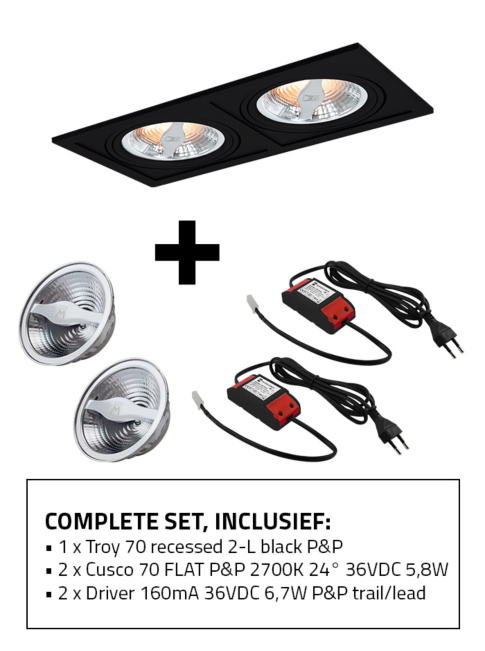Troy 70 built-in spotlight 2-l set 2700K black incl. Cusco 70 light source and driver