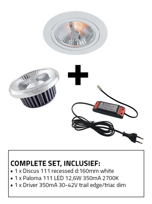 Discus 111 recessed spot set 2700K white incl. Paloma 111 light source and driver