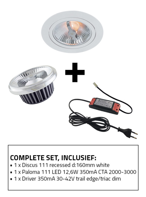 Discus 111 recessed spot set CTA white incl. Paloma 111 light source and driver