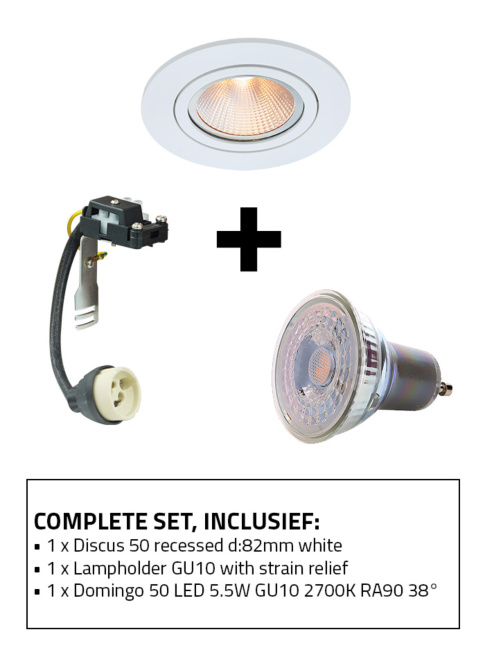 Discus 50 recessed spot set 2700K white including GU10 lamp holder and GU10 light source