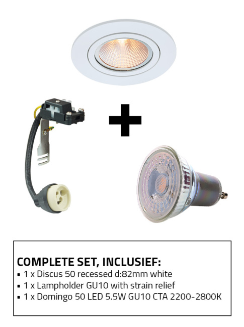 Discus 50 recessed spot set CTA white including GU10 lamp holder and GU10 light source