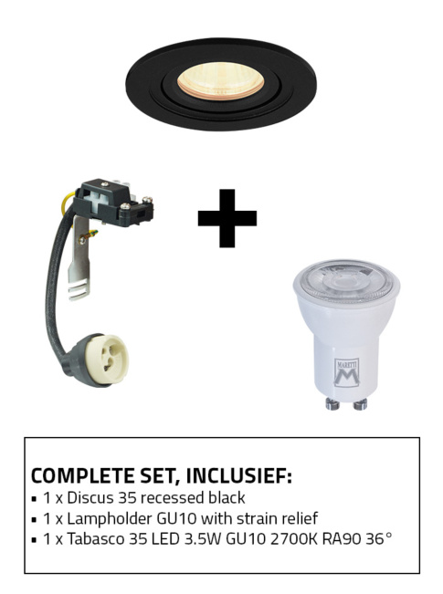 Discus 35 recessed spot set 2700K black including GU10 lamp holder and GU10 light source