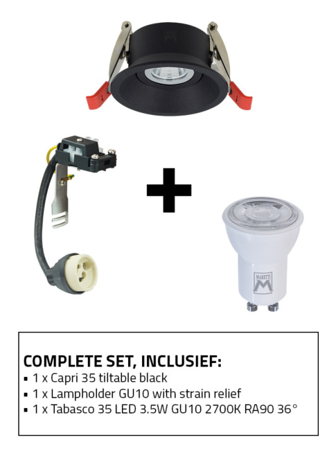 Capri 35 inbouwspot set 2700K zwart incl. lamphouder GU10 en GU10 lichtbron