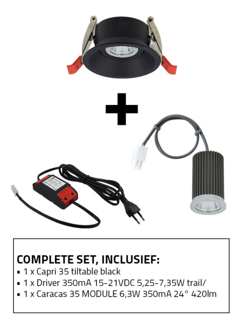 Capri 35 inbouwspot set CTA zwart incl. Caracas 35 LED module en driver