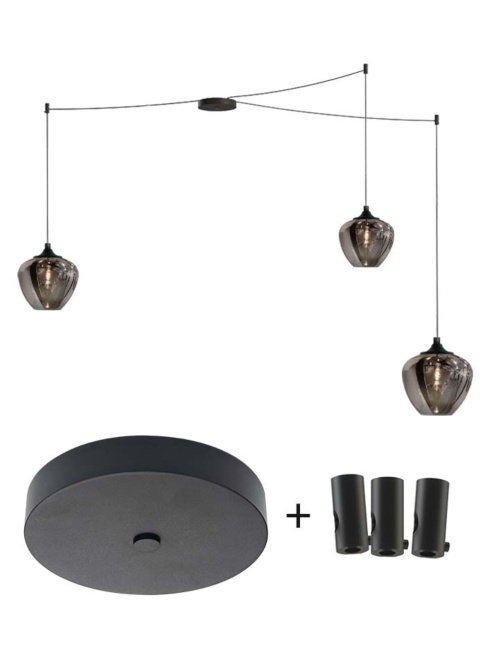 Tricky ceiling box max 10 lights, set for 3 lights, black