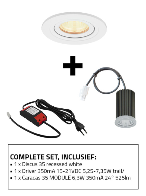 Discus 35 recessed spot set 2700K white incl. Caracas 35 LED module and driver
