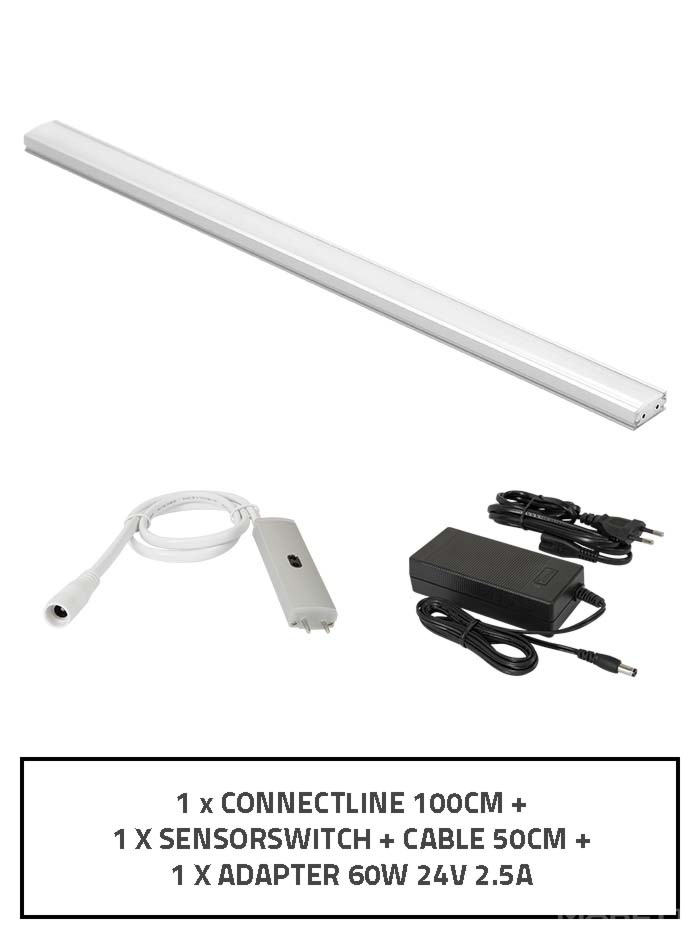 CONNECT LINE 100CM keukenverlichtingset incl.sensorswitch en adaptor - Opbouwspots