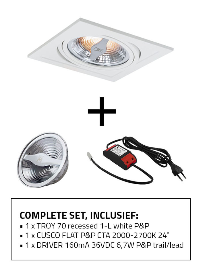 TROY 70 built-in spotlight 1-L white SET including CTA light source and driver. Old model - Inbouwspots