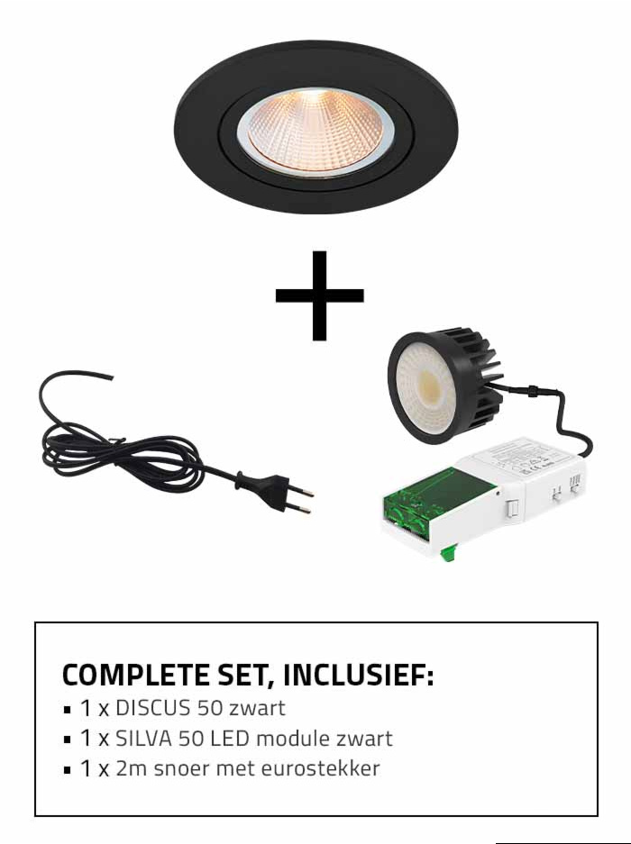 Vincenza 50 inbouwspot 4/6W 38° RA90 zwart incl.driver 2700/3000/4000/6500k