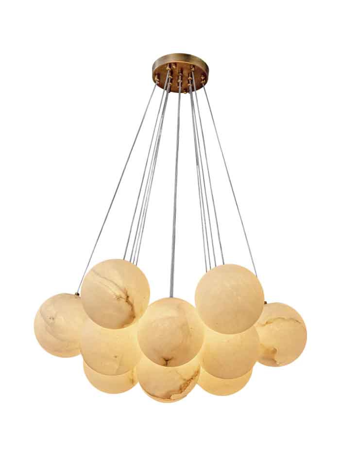 Tredici hanglamp 13-lichts messing met alabaster bollen