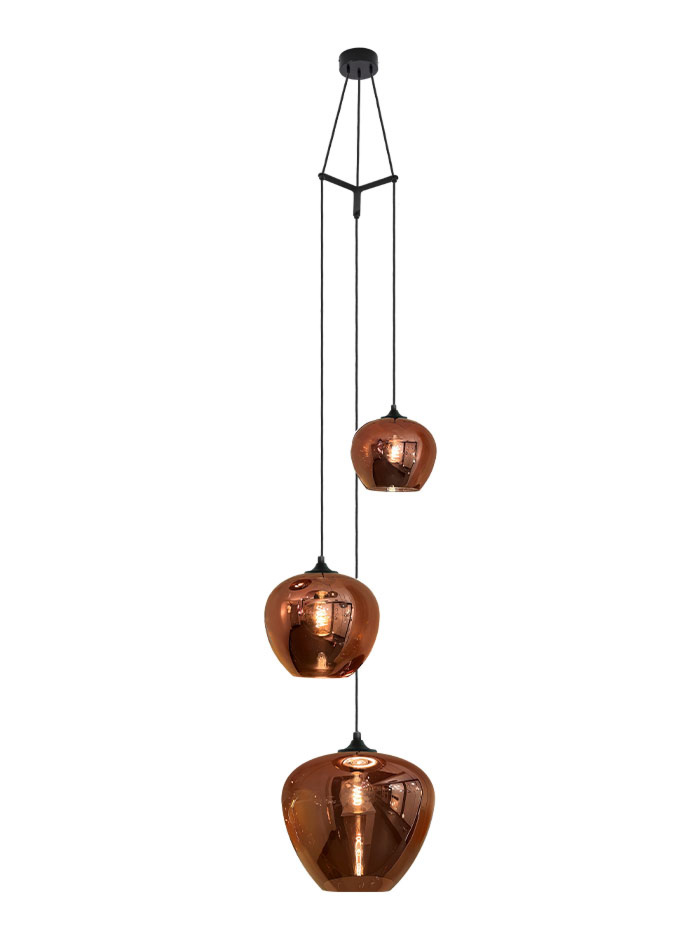 Tulip 3-light copper hanging lamp