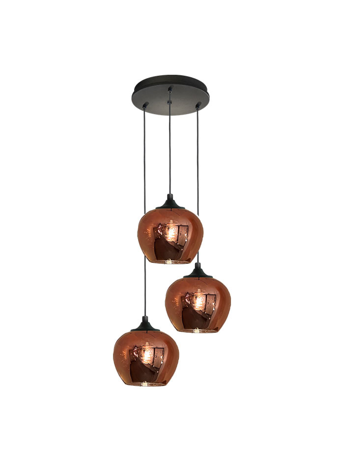 Tulip hanglamp rond 3-lichts E27 copper