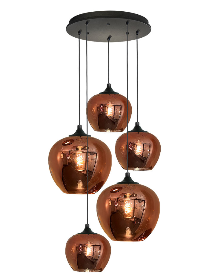 Tulip hanglamp rond 5-lichts E27 copper