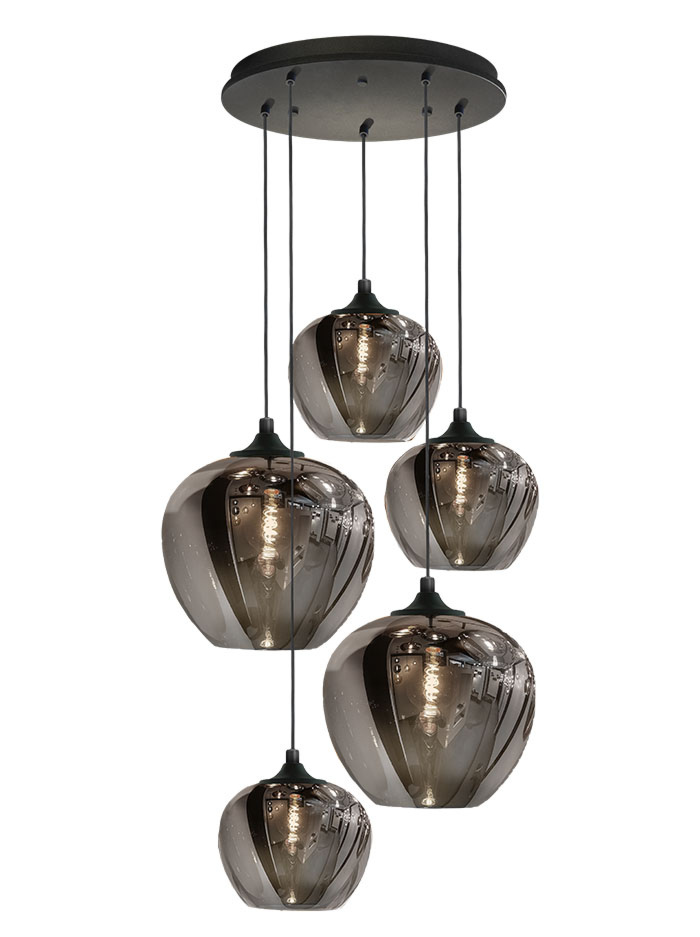Tulip hanglamp rond 5-lichts E27 smoke