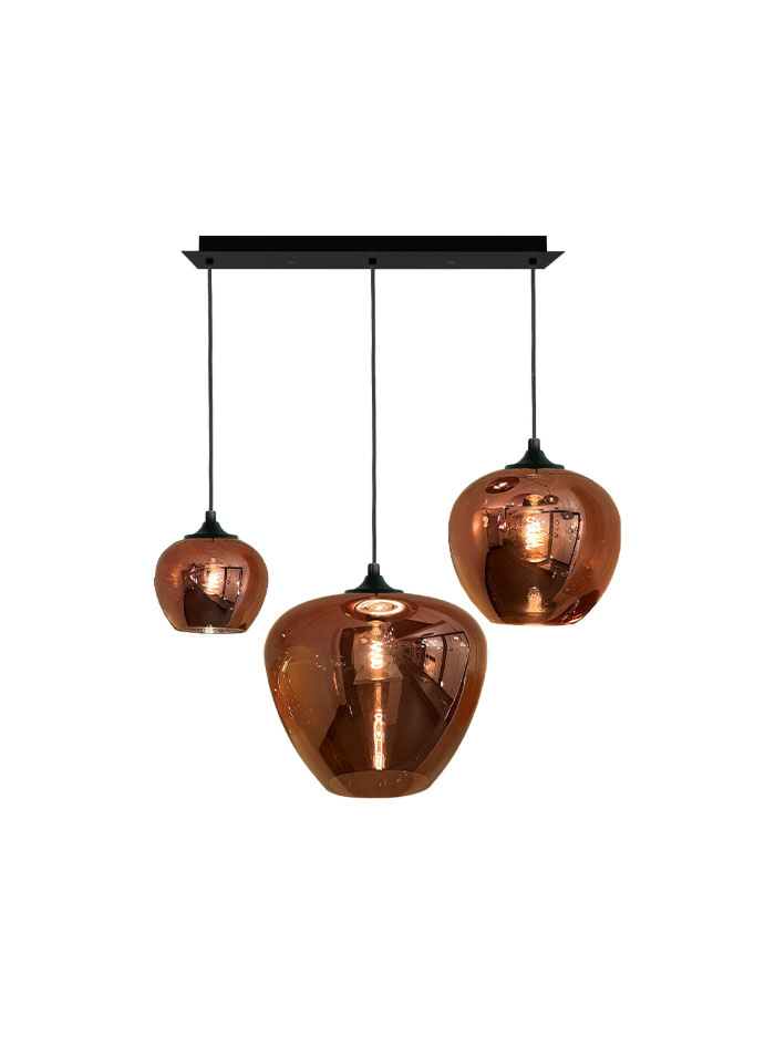 Tulip hanglamp rechthoek 3-lichts E27 copper