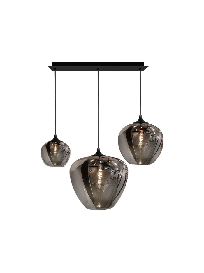Tulip hanglamp rechthoek 3-lichts E27 smoke