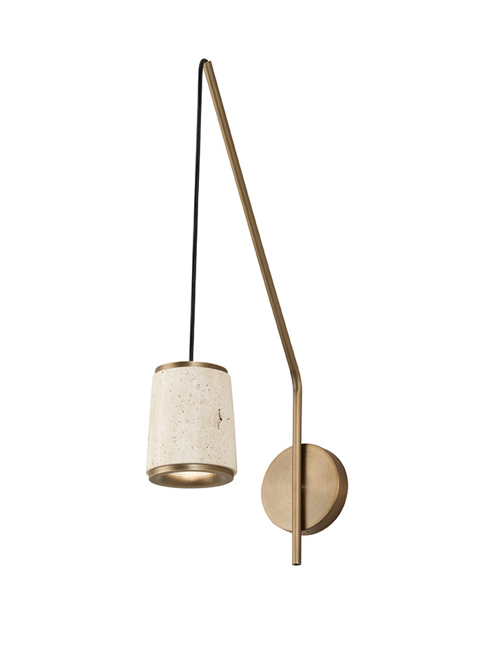 Canna wandlamp goud + travertin