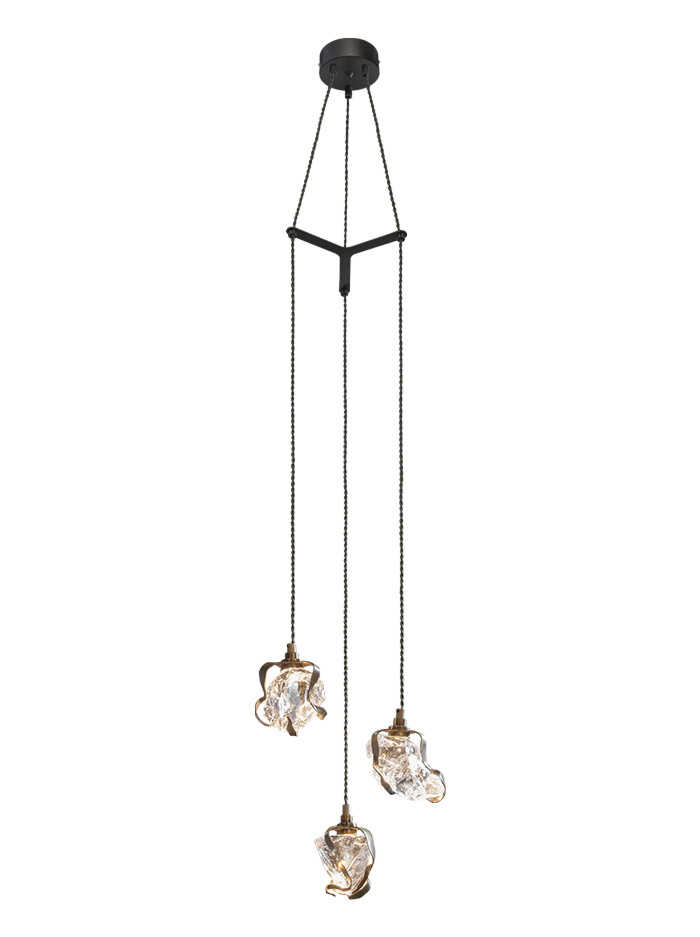 Glass jewel hanglamp met spreader 3-lichts brons