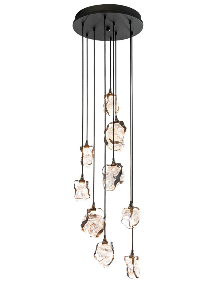 GLASS JEWEL hanging lamp round 9-light bronze QF dimmable - Hanglampen