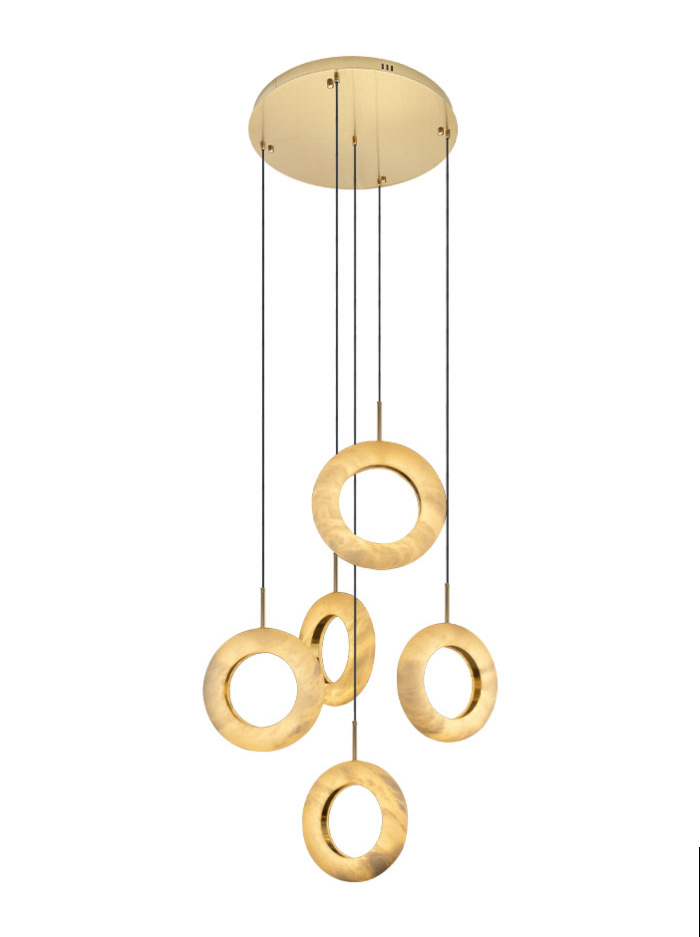 Alabastro hanglamp 5x 8W 3000K messing d:50cm dimbaar