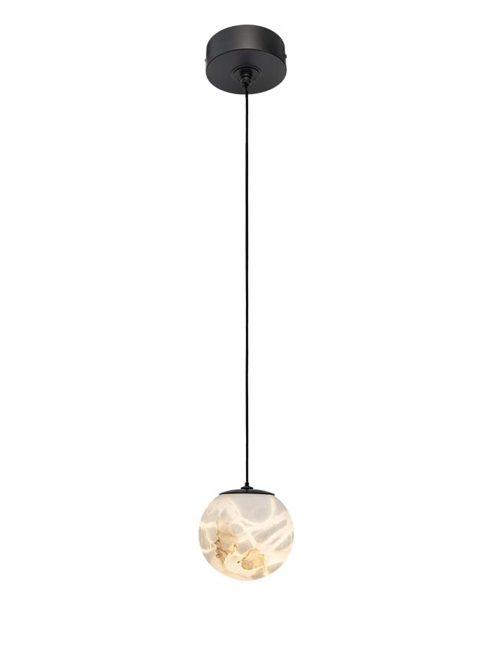 Venetian hanglamp d:10cm zwart met alabaster