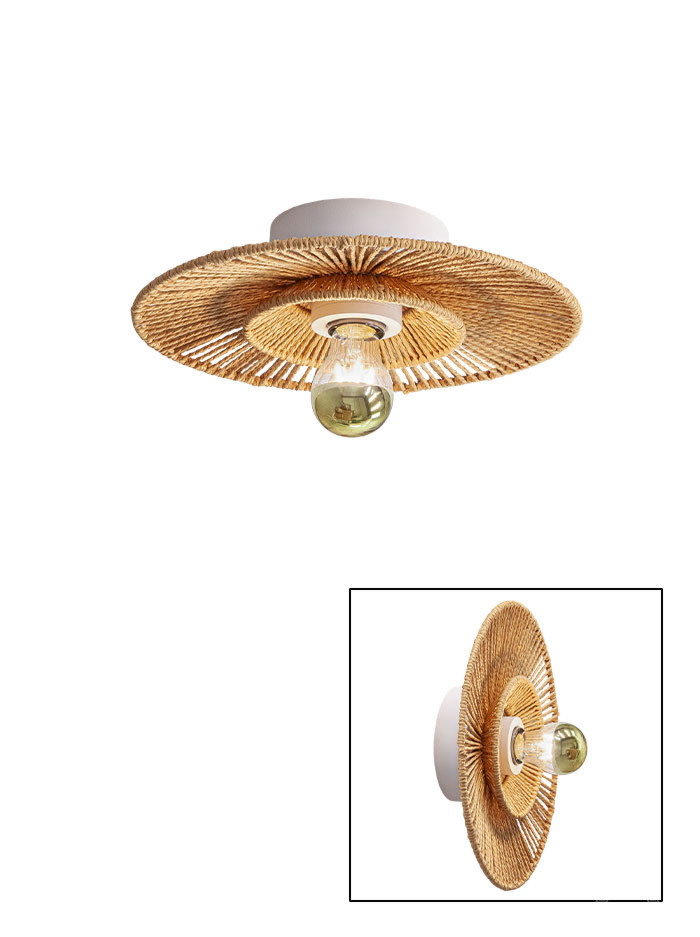 CAPPELLO PLAFOND/WANDLAMP d:30cm E27 wit met naturel kap  - Wandlampen