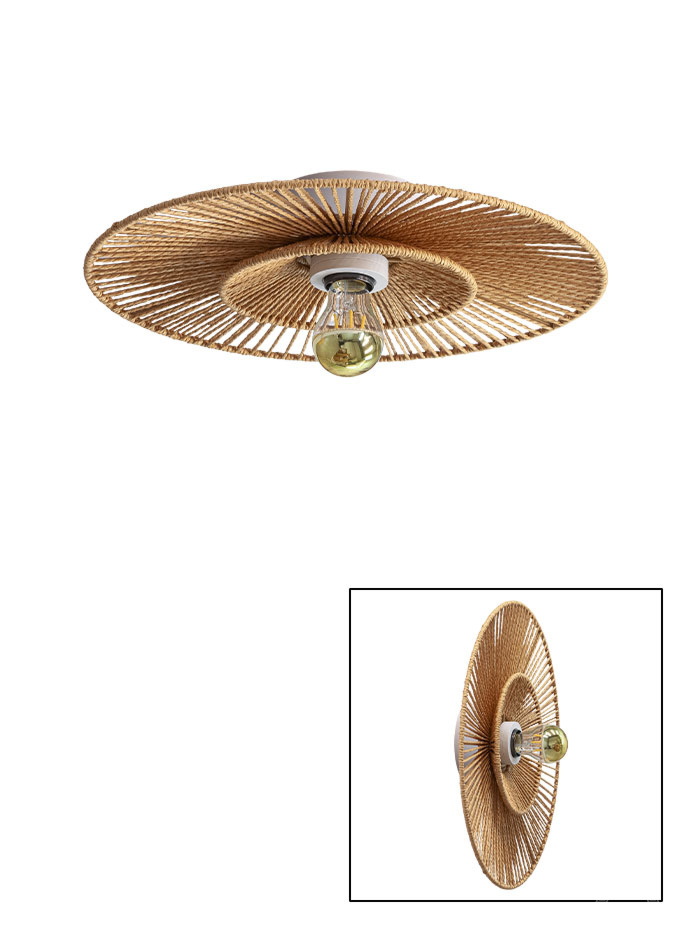 CAPPELLO PLAFOND/WANDLAMP d:40cm E27 wit met naturel kap                - Wandlampen