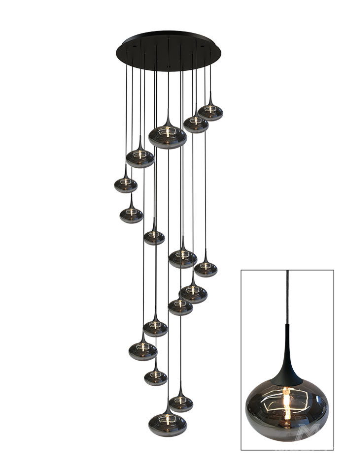 PARADISO hanglamp 16-lichts swirl met smoke glas - Hanglampen