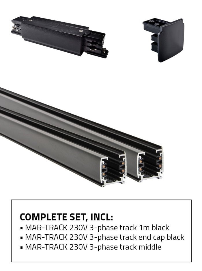 RAILSET 3-fase 2x 1m zwart - Railverlichting