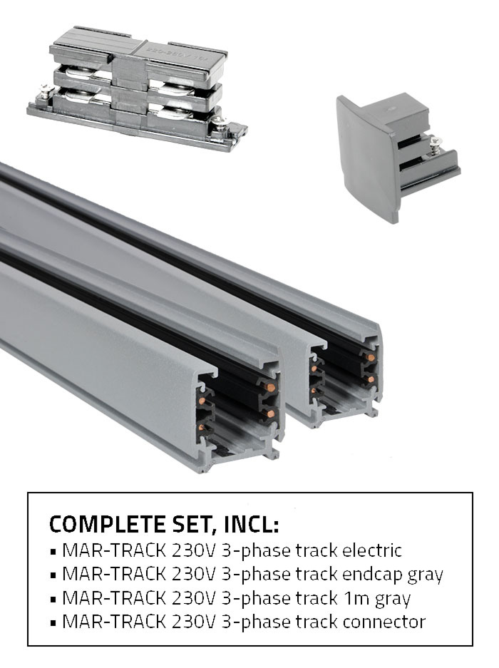 RAILSET 3-fase 2x 1m grijs - Railverlichting