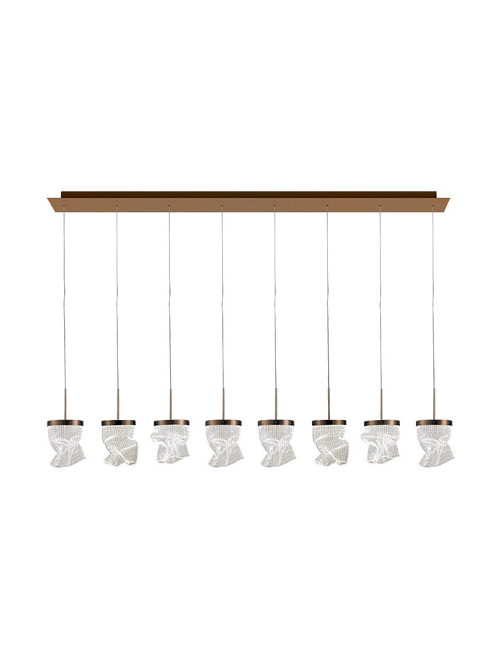 FELICE hanglamp 8x 5W 2700K goud L:165cm dimbaar - Hanglampen