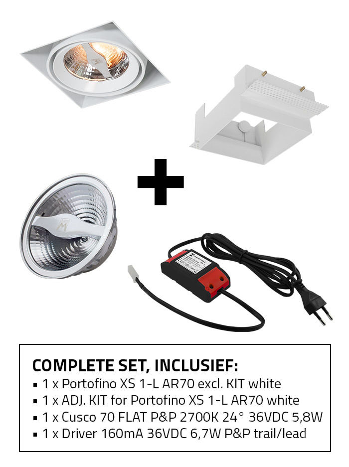 Portofino 70 XS inbouwspot 1-l set 2700K wit incl. kit, lichtbron en driver