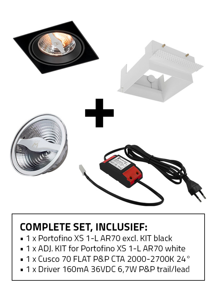 Portofino 70 XS inbouwspot 1-l set CTA zwart incl. kit, lichtbron en driver