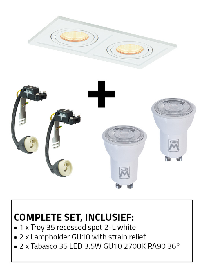 Troy 35 inbouwspot 2-l set 2700K wit incl. lamphouder GU10 en GU10 lichtbron
